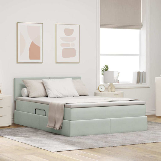 Letto con contenitore LED e materasso Grigio Chiaro