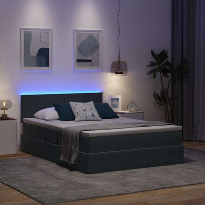 Letto con contenitore e LED Grigio scuro 140 x 200 cm Velluto | homemem39