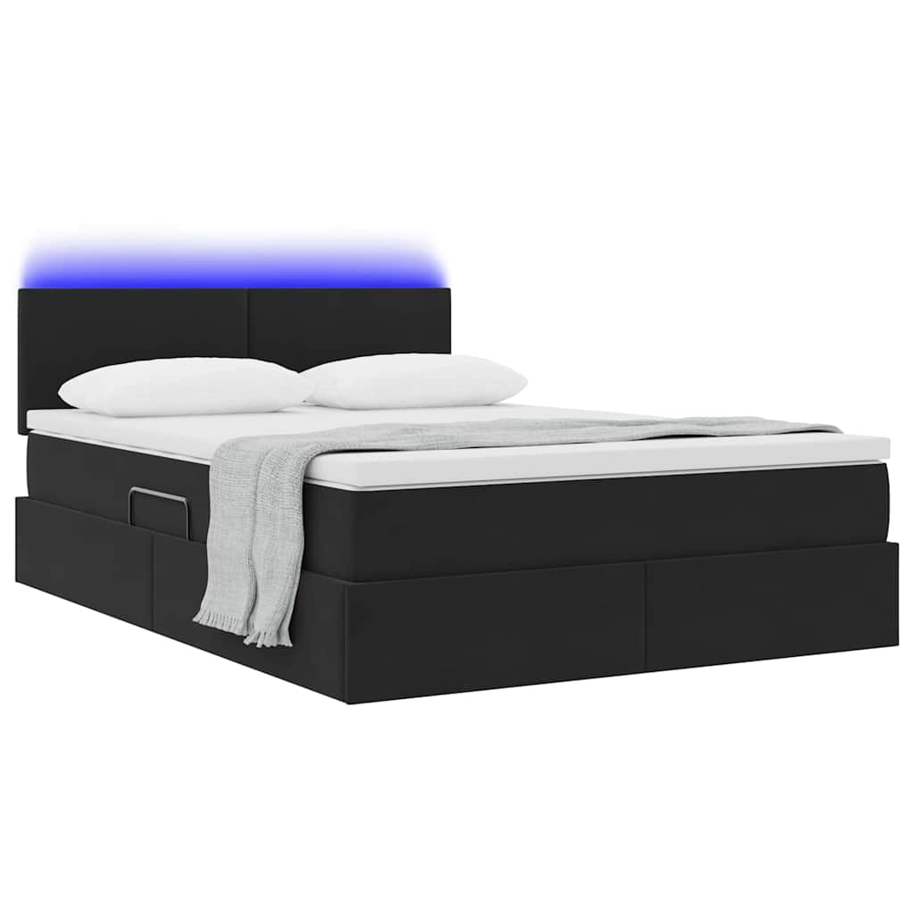 Letto con contenitore e LED con led Nero 140 x 200 cm Velluto | homemem39
