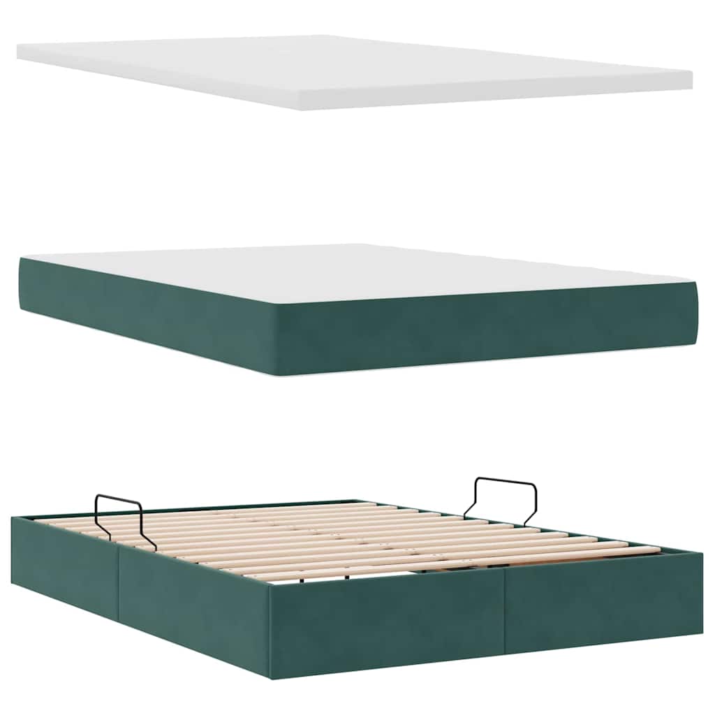 Letto con contenitore e LED Verde Scuro 140 x 200 cm Velluto | homemem39