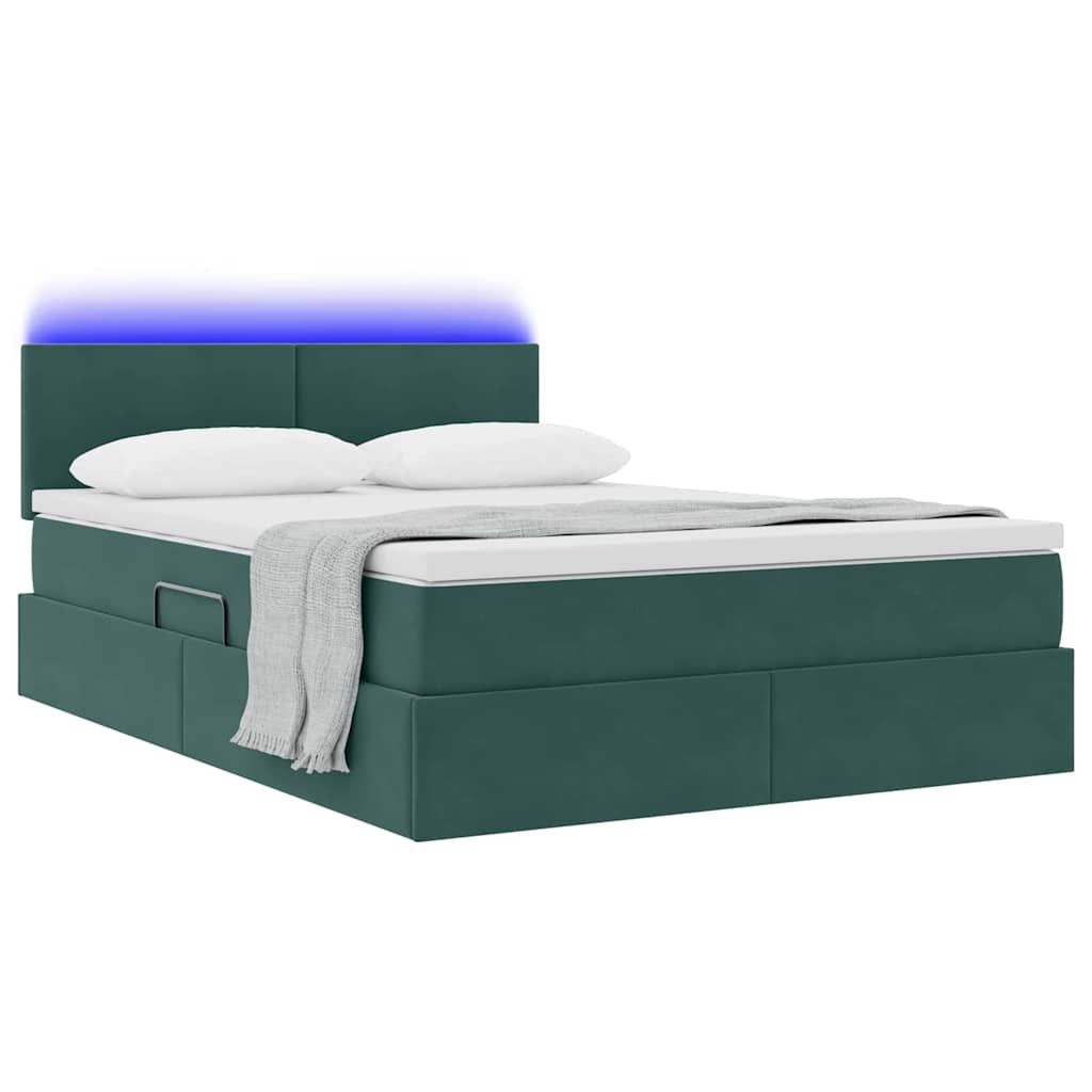 Letto con contenitore e LED Verde Scuro 140 x 200 cm Velluto | homemem39