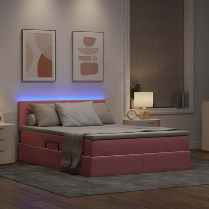 Letto con contenitore LED e materasso Rosa 140 x 200 cm Velluto