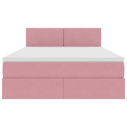 Letto con contenitore LED e materasso Rosa 140 x 200 cm Velluto