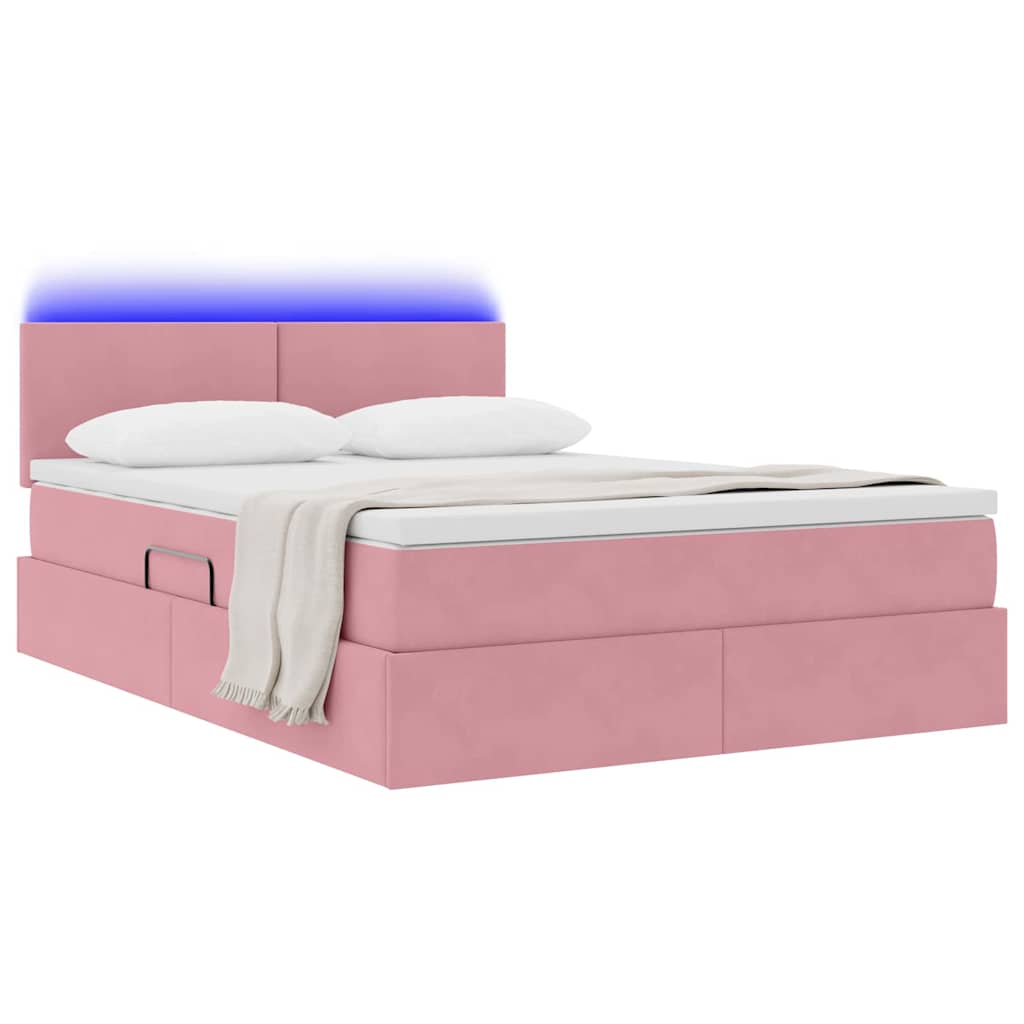 Letto con contenitore LED e materasso Rosa 140 x 200 cm Velluto