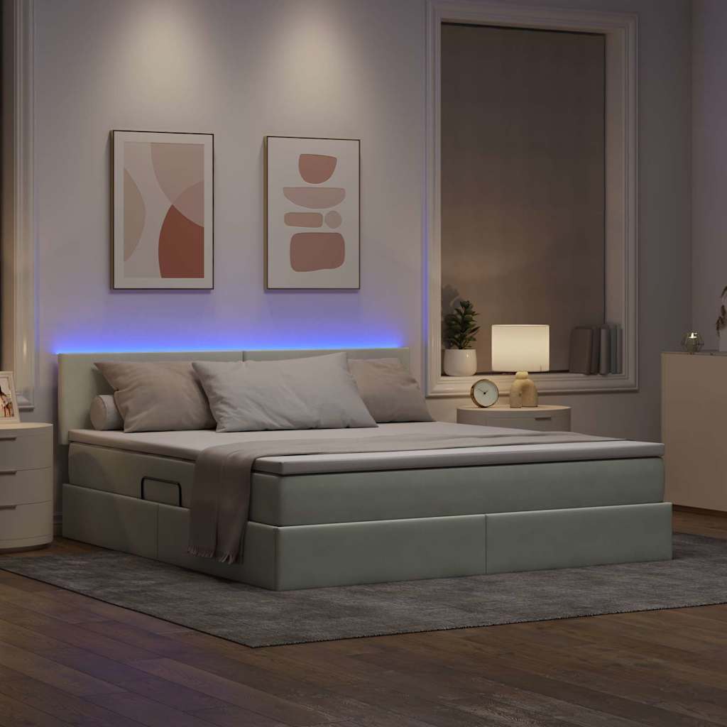 Letto con contenitore e LED Grigio chiaro 160 x 200 cm Velluto | homemem39