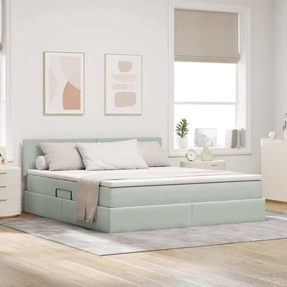 Letto con contenitore LED e materasso Grigio Chiaro