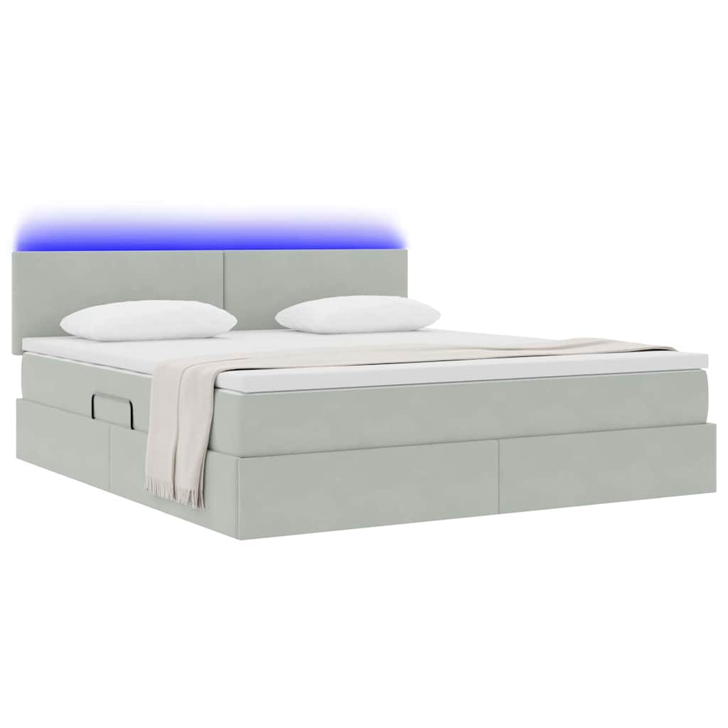 Letto con contenitore e LED Grigio chiaro 160 x 200 cm Velluto | homemem39