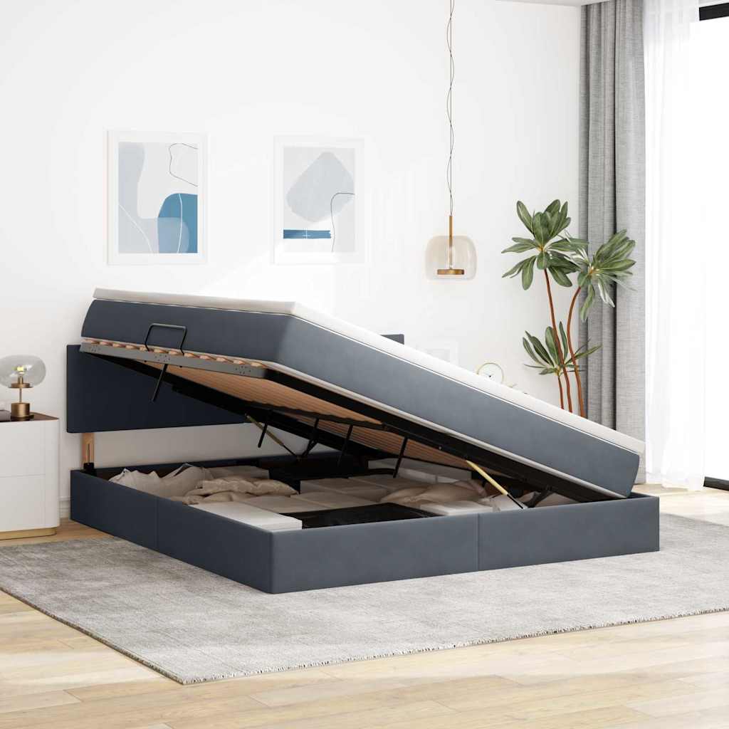 Letto con contenitore e LED Grigio scuro 160 x 200 cm Velluto | homemem39