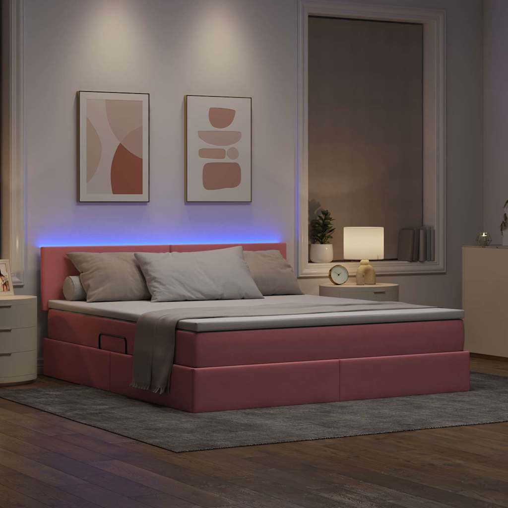 Letto con contenitore LED e materasso Rosa 160 x 200 cm Velluto