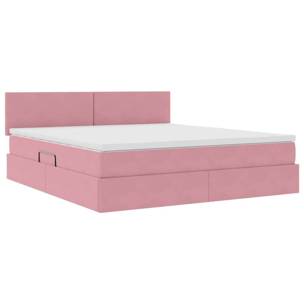 Letto con contenitore LED e materasso Rosa 160 x 200 cm Velluto
