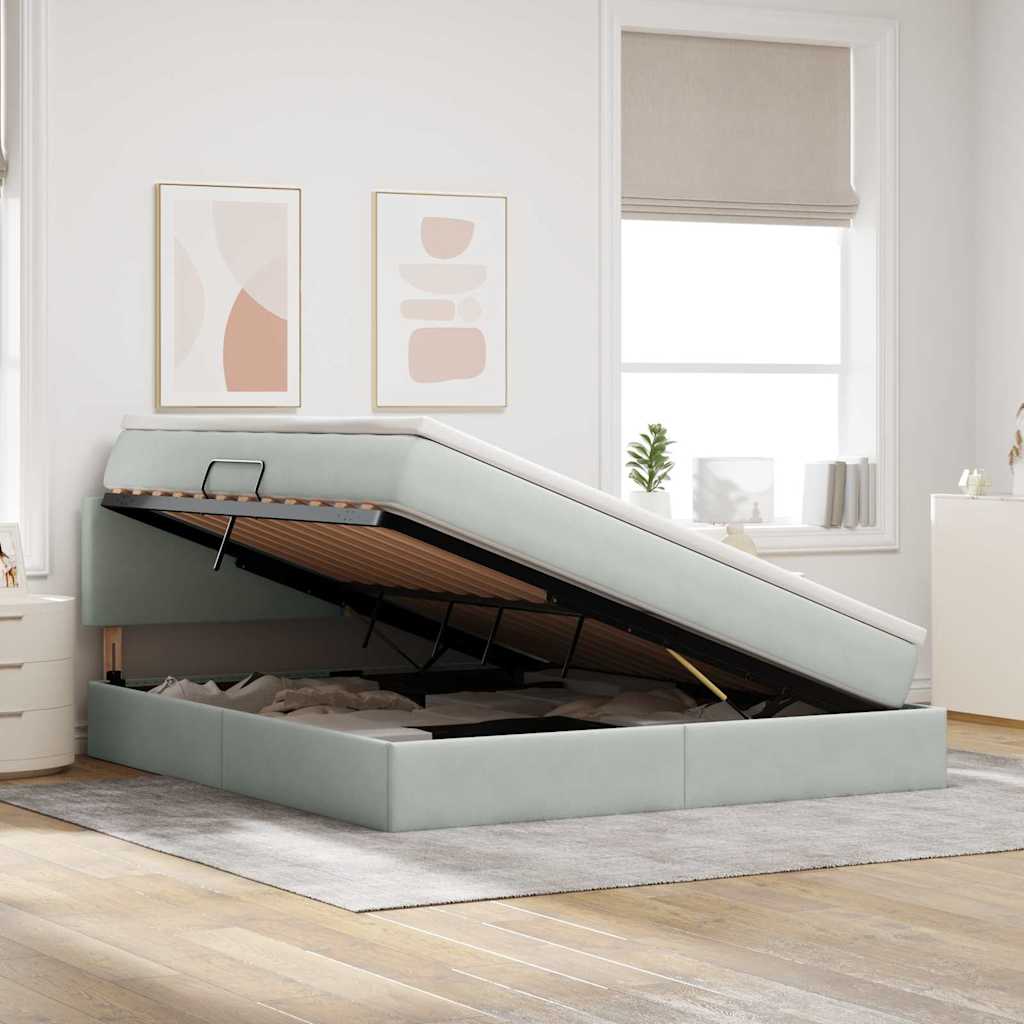 Letto con contenitore LED e materasso Grigio Chiaro