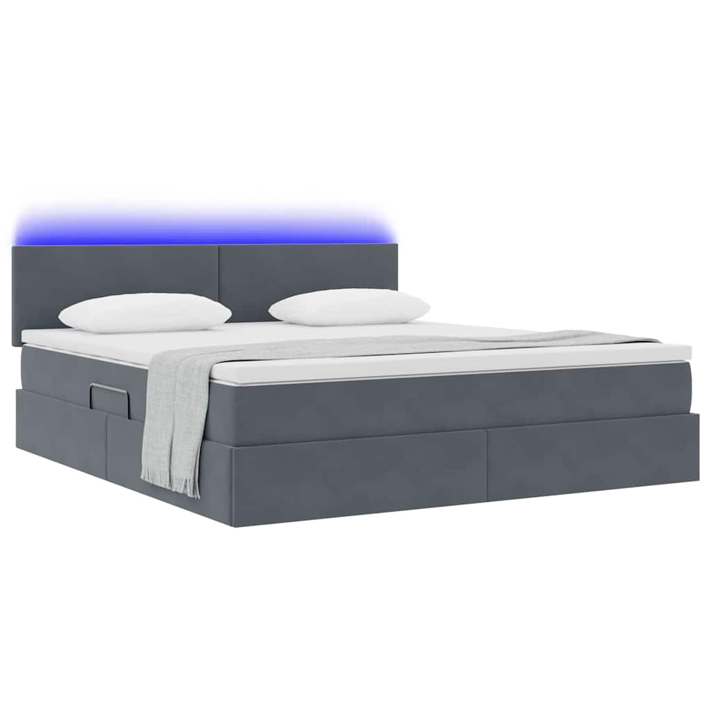 Letto con contenitore e LED Grigio scuro 180 x 200 cm Velluto | homemem39