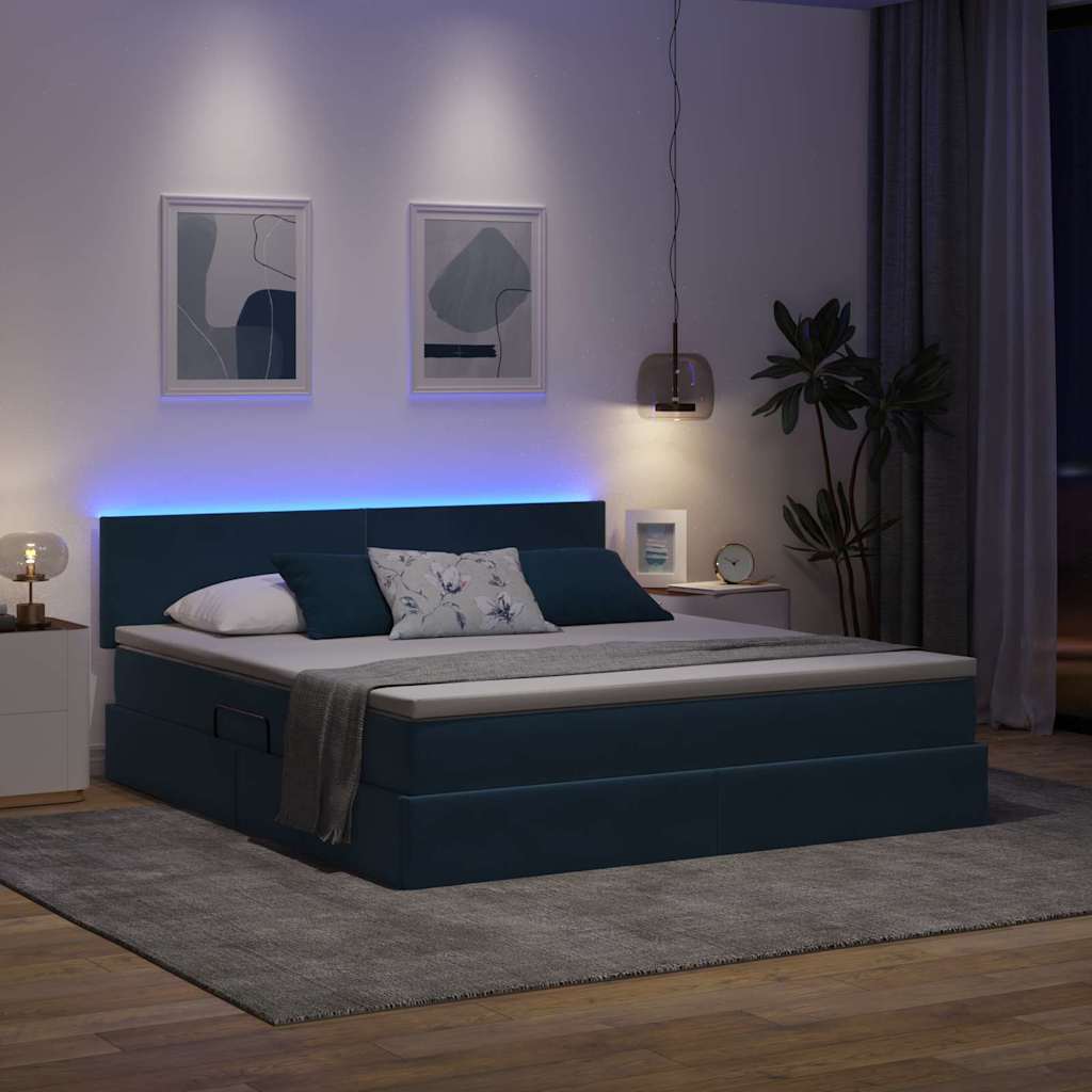 Letto con luci a strisce a LED Blu Scuro 180 x 200 cm Velluto