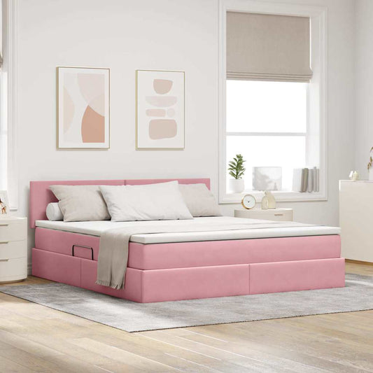 Letto con contenitore LED e materasso Rosa 180 x 200 cm Velluto | homemem39