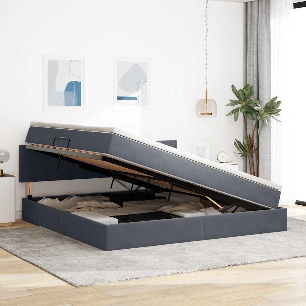 Letto con contenitore LED e materasso Grigio Scuro 200 x 200 cm | homemem39