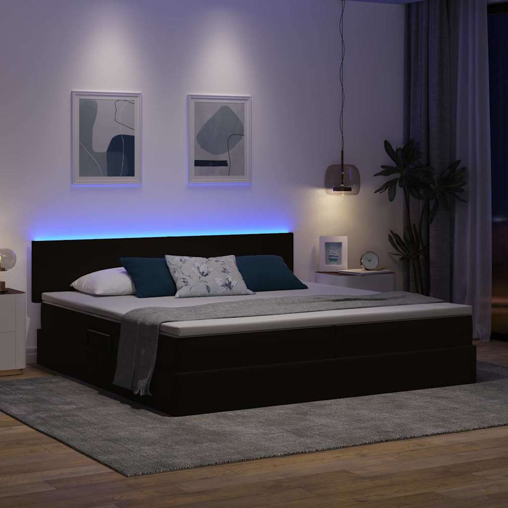 Letto con luci a strisce a LED Nero 200 x 200 cm Velluto