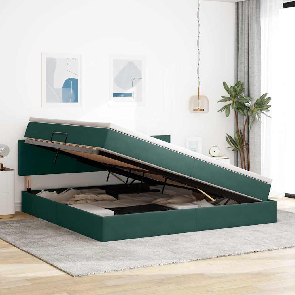 Letto con contenitore LED e materasso Verde Scuro 200 x 200 cm | homemem39
