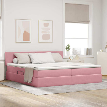 Letto con luci a strisce a LED Rosa 200 x 200 cm Velluto