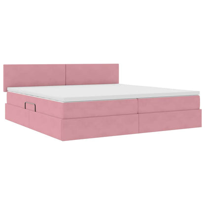 Letto con luci a strisce a LED Rosa 200 x 200 cm Velluto