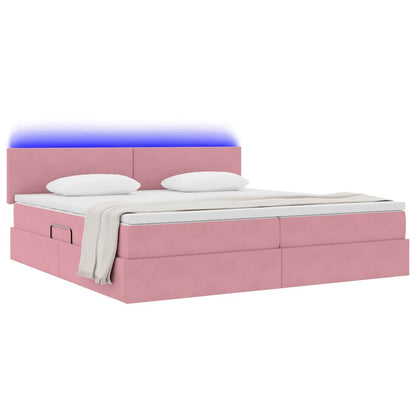 Letto con contenitore e LED Rosa 200 x 200 cm Velluto