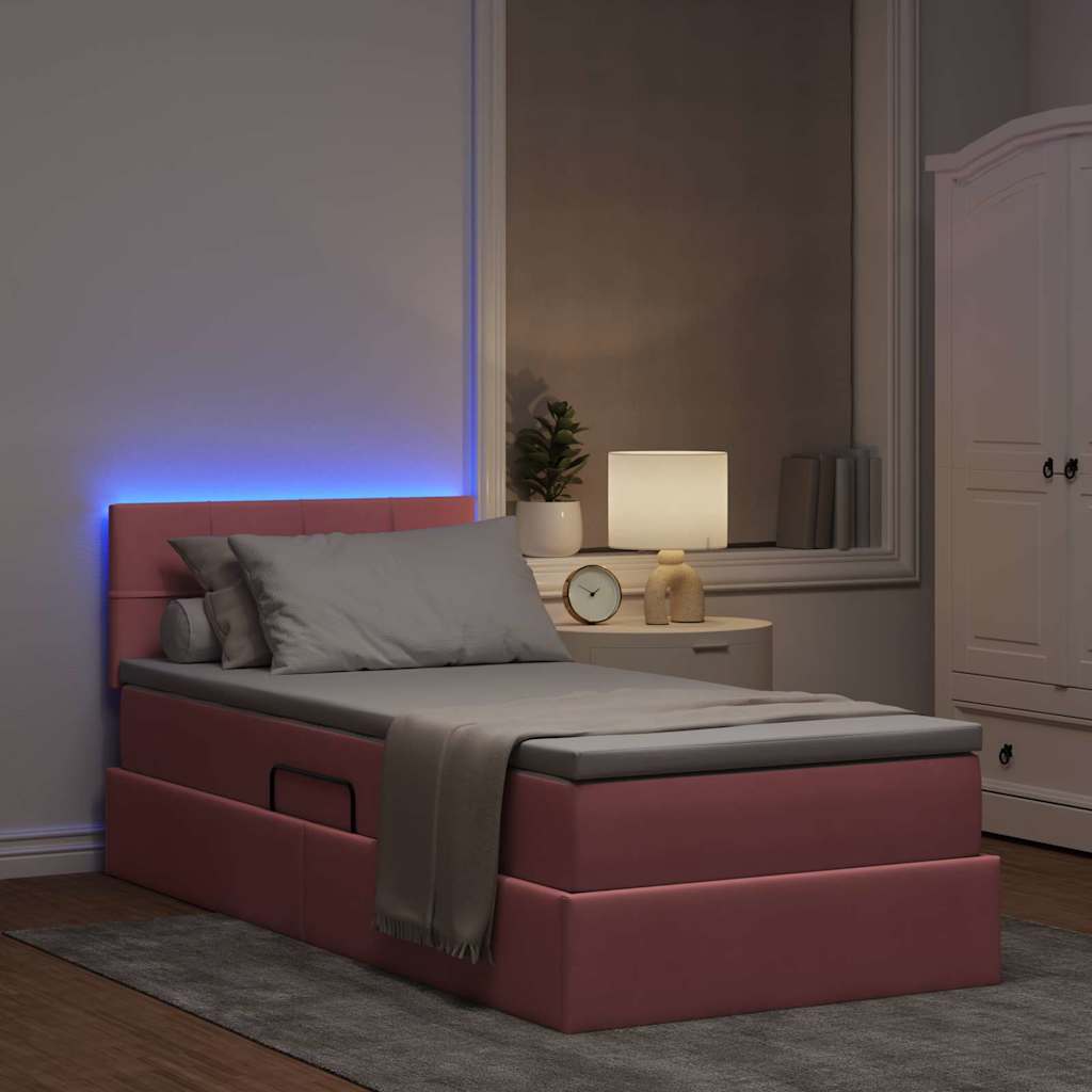 Letto con contenitore LED e materasso Rosa 90 x 190 cm Velluto | homemem39
