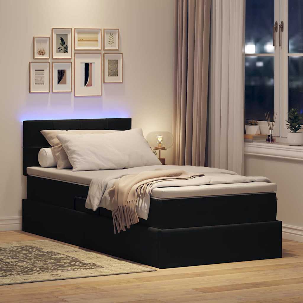 Letto con contenitore LED e materasso Nero 90 x 200 cm Velluto | homemem39