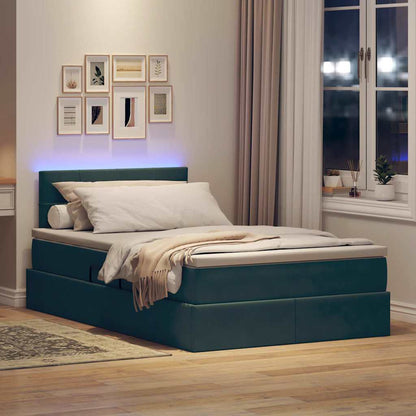 Letto con luci a strisce a LED Verde Scuro 120 x 200 cm Velluto