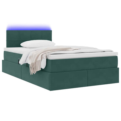 Letto con luci a strisce a LED Verde Scuro 120 x 200 cm Velluto