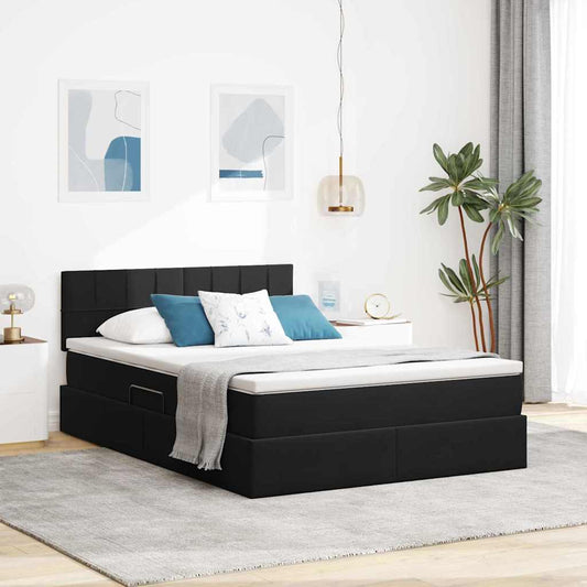 Letto con contenitore LED e materasso Nero 140 x 190 cm Velluto | homemem39