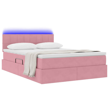 Letto con contenitore e LED Rosa 140 x 190 cm Velluto