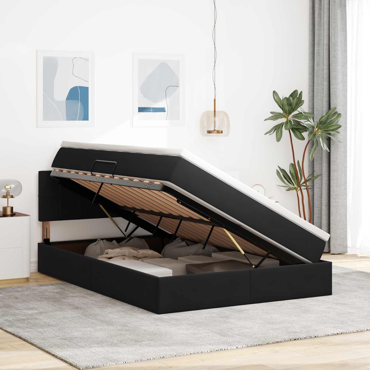 Letto con contenitore LED e materasso Nero 140 x 200 cm Velluto | homemem39