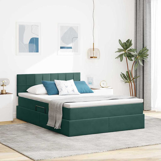 Letto con luci a strisce a LED Verde Scuro 140 x 200 cm Velluto