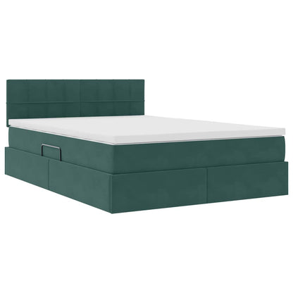 Letto con luci a strisce a LED Verde Scuro 140 x 200 cm Velluto