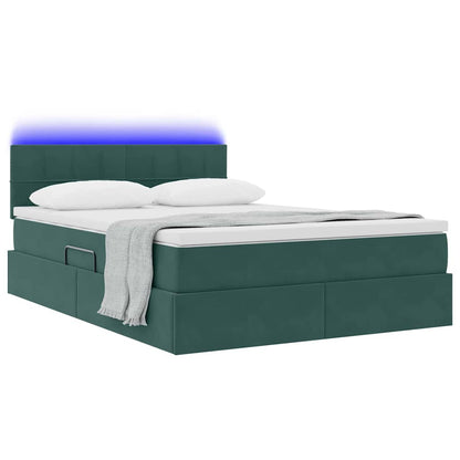 Letto con luci a strisce a LED Verde Scuro 140 x 200 cm Velluto