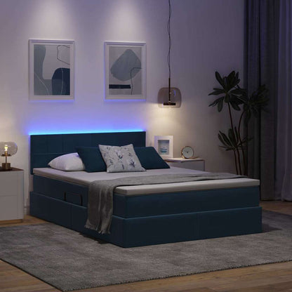 Letto con luci a strisce a LED Blu Scuro 140 x 200 cm Velluto