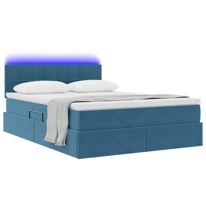 Letto con luci a strisce a LED Blu Scuro 140 x 200 cm Velluto
