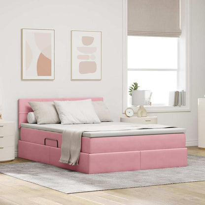 Letto con luci a strisce a LED Rosa 140 x 200 cm Velluto