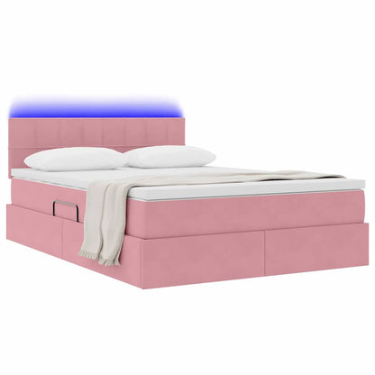 Letto con luci a strisce a LED Rosa 140 x 200 cm Velluto