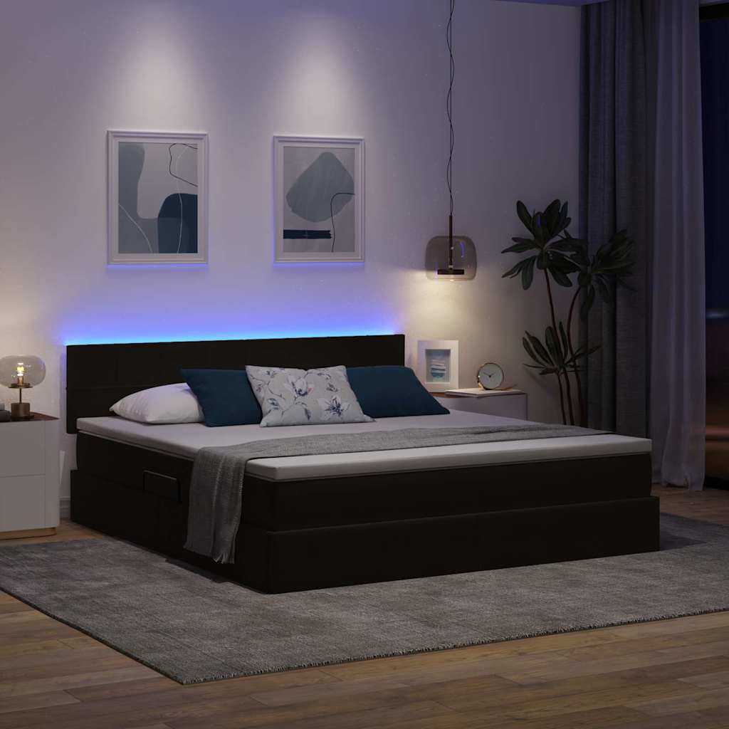 Letto con luci a strisce a LED Nero 180 x 200 cm Velluto
