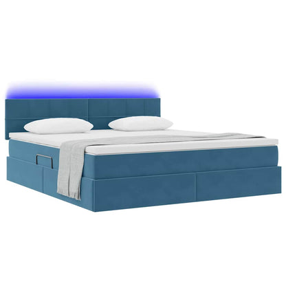 Letto con luci a strisce a LED Blu Scuro 180 x 200 cm Velluto
