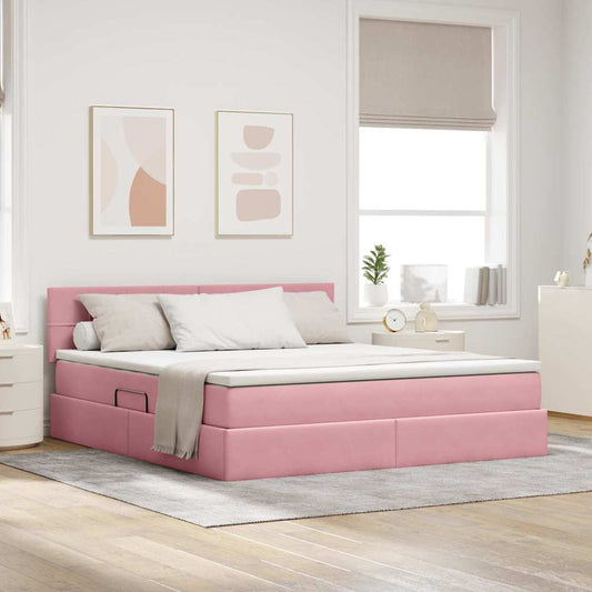 Letto con contenitore LED e materasso Rosa 180 x 200 cm Velluto | homemem39
