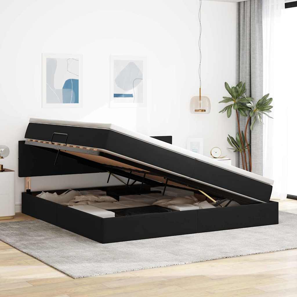 Letto con luci a strisce a LED Nero 200 x 200 cm Velluto