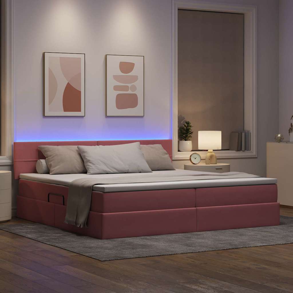 Letto con contenitore LED e materasso Rosa 200 x 200 cm Velluto | homemem39