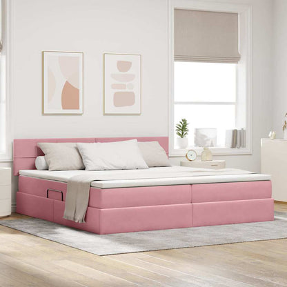 Letto con contenitore LED e materasso Rosa 200 x 200 cm Velluto | homemem39