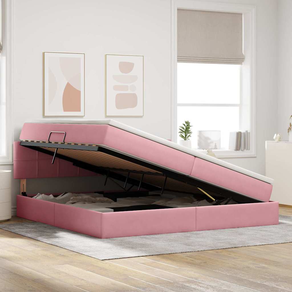 Letto con contenitore LED e materasso Rosa 200 x 200 cm Velluto | homemem39