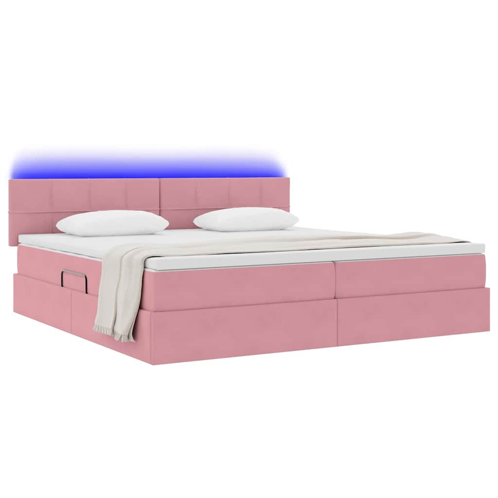 Letto con luci a strisce a LED Rosa 200 x 200 cm Velluto