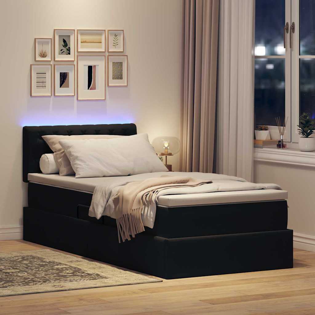 Letto con contenitore LED e materasso Nero 90 x 190 cm Velluto | homemem39