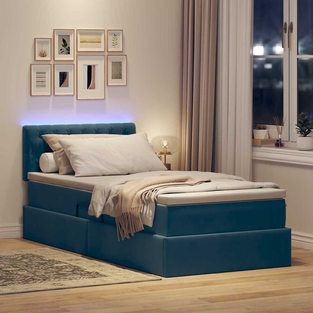 Letto con contenitore LED e materasso Blu Scuro 90 x 200 cm | homemem39