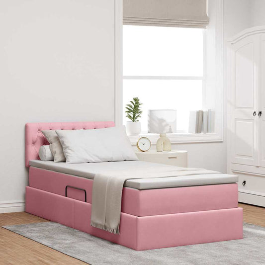 Letto con contenitore LED e materasso Rosa 90 x 200 cm Velluto