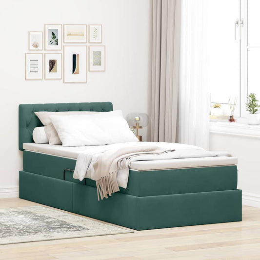 Letto con contenitore LED e materasso Verde Scuro 100 x 200 cm | homemem39